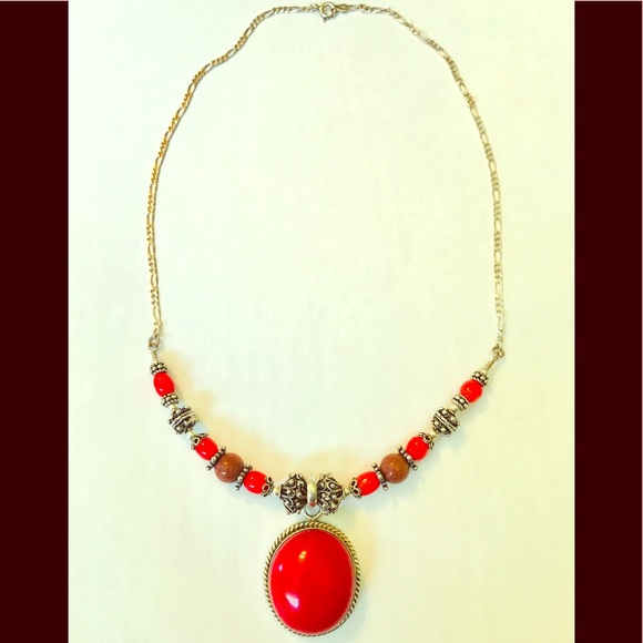Jewelry - Coral and Goldstone Sterling Silver Necklace